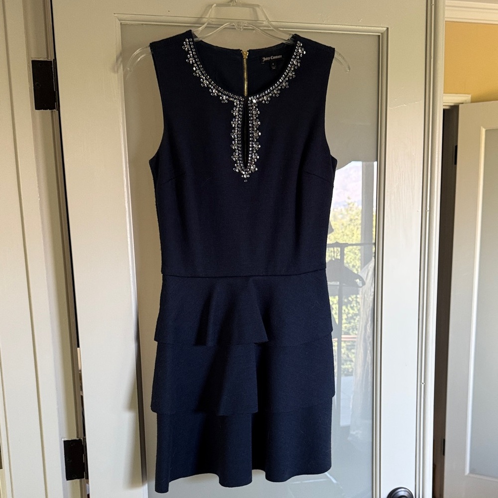 Juicy Couture Navy Blue Sleeveless Dress with Embellished Neckline
